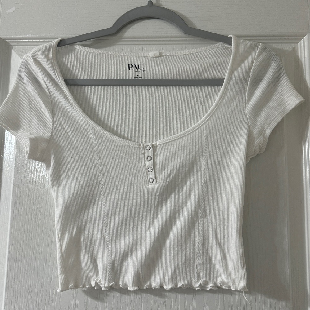 PacSun Ivory Ribbed Button Crop Top